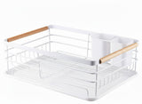 Dish Racks: CARLA HOME Dish Drying Rack with Wooden Handles, Removable Cutlery Holder & Drainboard for Kitchen Countertop
