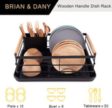 Dish Racks: CARLA HOME Dish Drying Rack with Wooden Handles, Removable Cutlery Holder & Drainboard for Kitchen Countertop