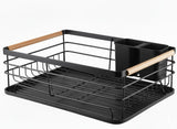 Dish Racks: CARLA HOME Dish Drying Rack with Wooden Handles, Removable Cutlery Holder & Drainboard for Kitchen Countertop