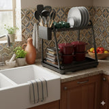 Dish Racks: CARLA HOME 2-Tier Dish Drying Rack for Kitchen Countertop with Drainage Tray, Utensil Holder, Cutting Board Slot & Cup Hooks