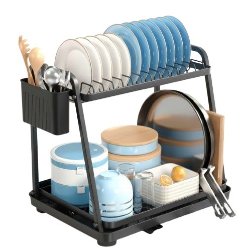 Dish Racks: CARLA HOME 2-Tier Dish Drying Rack for Kitchen Countertop with Drainage Tray, Utensil Holder, Cutting Board Slot & Cup Hooks