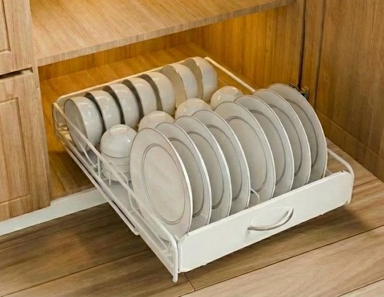 Dish Racks: CARLA HOME Pull Out Dish Rack for Kitchen Cabinet with Slide Out Drawer Organizer for Plates, Bowls & Utensils