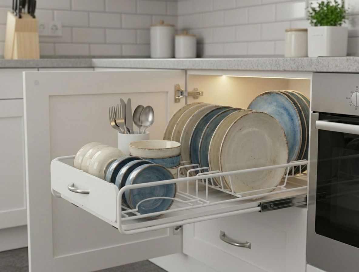 Dish Racks: CARLA HOME Pull Out Dish Rack for Kitchen Cabinet with Slide Out Drawer Organizer for Plates, Bowls & Utensils