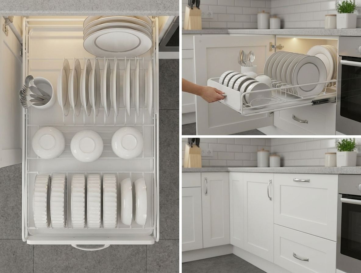 Dish Racks: CARLA HOME Pull Out Dish Rack for Kitchen Cabinet with Slide Out Drawer Organizer for Plates, Bowls & Utensils