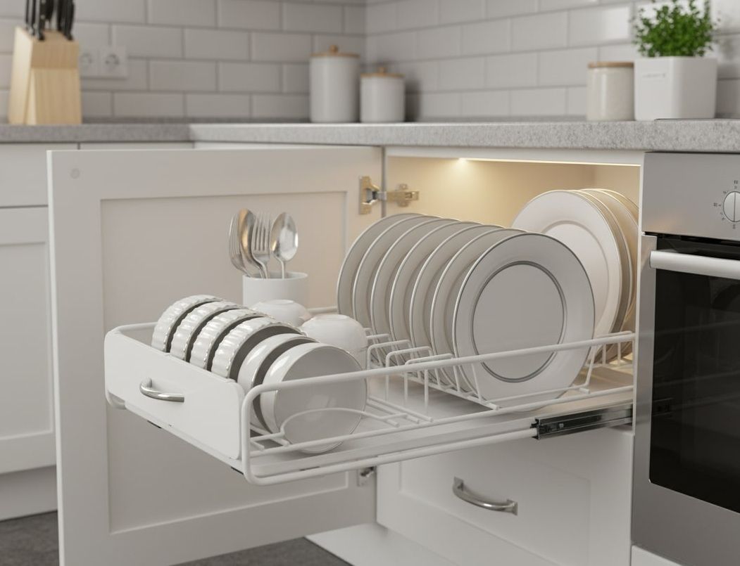Dish Racks: CARLA HOME Pull Out Dish Rack for Kitchen Cabinet with Slide Out Drawer Organizer for Plates, Bowls & Utensils