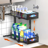 Bathroom Cabinets, Cupboards & Storage: CARLA HOME 2 Tier Under Sink Organizer Pull Out Sliding Cabinet Storage Shelf with Height Adjustable for Kitchen, Bathroom or Laundry Room (Black)