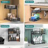 Bathroom Cabinets, Cupboards & Storage: CARLA HOME 2 Tier Under Sink Organizer Pull Out Sliding Cabinet Storage Shelf with Height Adjustable for Kitchen, Bathroom or Laundry Room (Black)