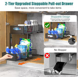 Bathroom Cabinets, Cupboards & Storage: CARLA HOME 2 Pack Under Sink Organizer Pull Out Sliding Cabinet Storage Shelf with Height Adjustable for Kitchen, Bathroom or Laundry Room (Black)