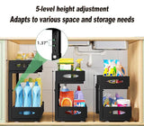 Bathroom Cabinets, Cupboards & Storage: CARLA HOME 2 Pack Under Sink Organizer Pull Out Sliding Cabinet Storage Shelf with Height Adjustable for Kitchen, Bathroom or Laundry Room (Black)