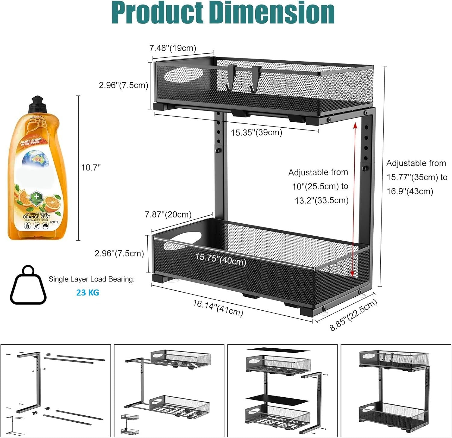 Bathroom Cabinets, Cupboards & Storage: CARLA HOME 2 Pack Under Sink Organizer Pull Out Sliding Cabinet Storage Shelf with Height Adjustable for Kitchen, Bathroom or Laundry Room (Black)