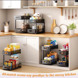 Bathroom Cabinets, Cupboards & Storage: CARLA HOME 2 Pack Under Sink Organizer Pull Out Sliding Cabinet Storage Shelf with Height Adjustable for Kitchen, Bathroom or Laundry Room (Black)