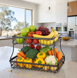 Food Storage: CARLA HOME 2-Tier Fruit Basket Metal Storage Bowl Kitchen Counter Organizer with Handles for Fruits, Vegetables, Snacks & Bread