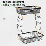 Food Storage: CARLA HOME 2-Tier Fruit Basket Metal Storage Bowl Kitchen Counter Organizer with Handles for Fruits, Vegetables, Snacks & Bread