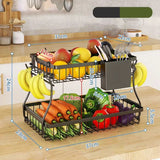 Food Storage: CARLA HOME 2-Tier Fruit Basket Metal Storage Bowl Kitchen Counter Organizer with Handles for Fruits, Vegetables, Snacks & Bread