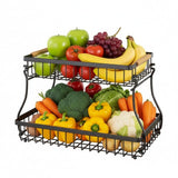 Food Storage: CARLA HOME 2-Tier Fruit Basket Metal Storage Bowl Kitchen Counter Organizer with Handles for Fruits, Vegetables, Snacks & Bread
