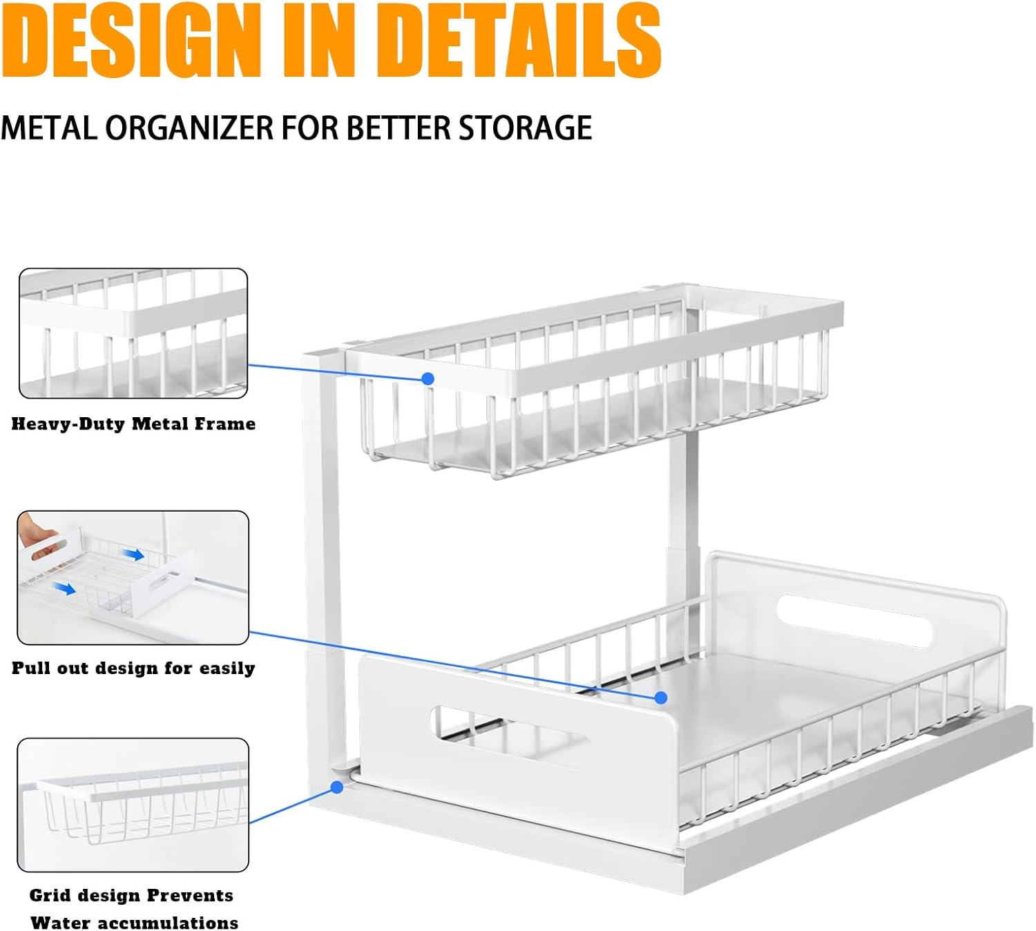 Tap & Sink Accessories: CARLA HOME 2 Tier Under Sink Organiser with Sliding Drawers for Kitchen & Bathroom