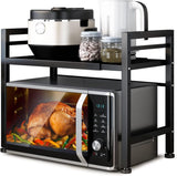 Microwave Ovens: CARLA HOME 2-Tier Microwave Oven Rack with Adjustable Metal Kitchen Shelf Stand for Countertop Storage and 6 Hooks for Utensils (Black)