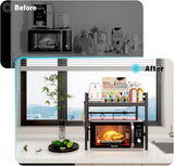 Microwave Ovens: CARLA HOME 2-Tier Microwave Oven Rack with Adjustable Metal Kitchen Shelf Stand for Countertop Storage and 6 Hooks for Utensils (Black)