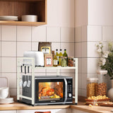 Microwave Ovens: CARLA HOME 2-Tier Microwave Oven Rack with Adjustable Metal Kitchen Shelf Stand for Countertop Storage and 6 Hooks for Utensils (White)
