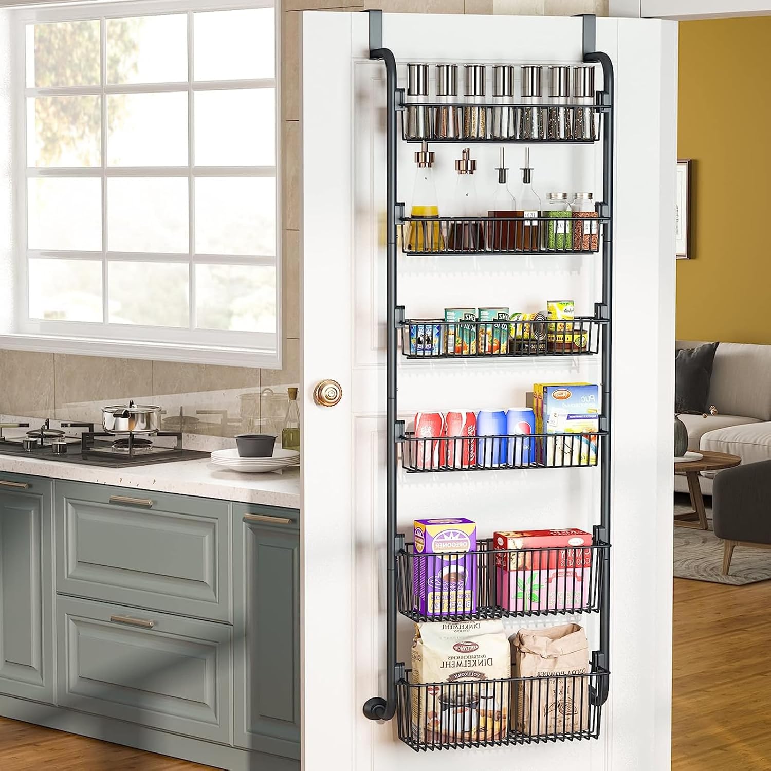 Towel Racks & Holders: CARLA HOME 6-Tier Over the Door Organizer Heavy-Duty Metal Pantry Rack with Hanging Baskets for Home Kitchen Storage & Bathroom Door Organization (Black)