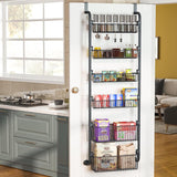 Towel Racks & Holders: CARLA HOME 6-Tier Over the Door Organizer Heavy-Duty Metal Pantry Rack with Hanging Baskets for Home Kitchen Storage & Bathroom Door Organization (Black)