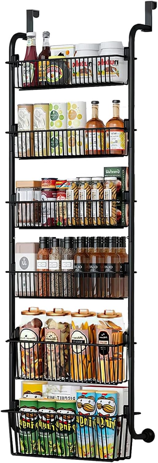 Towel Racks & Holders: CARLA HOME 6-Tier Over the Door Organizer Heavy-Duty Metal Pantry Rack with Hanging Baskets for Home Kitchen Storage & Bathroom Door Organization (Black)