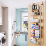 Towel Racks & Holders: CARLA HOME 6-Tier Over the Door Organizer Heavy-Duty Metal Pantry Rack with Hanging Baskets for Home Kitchen Storage & Bathroom Door Organization (White)