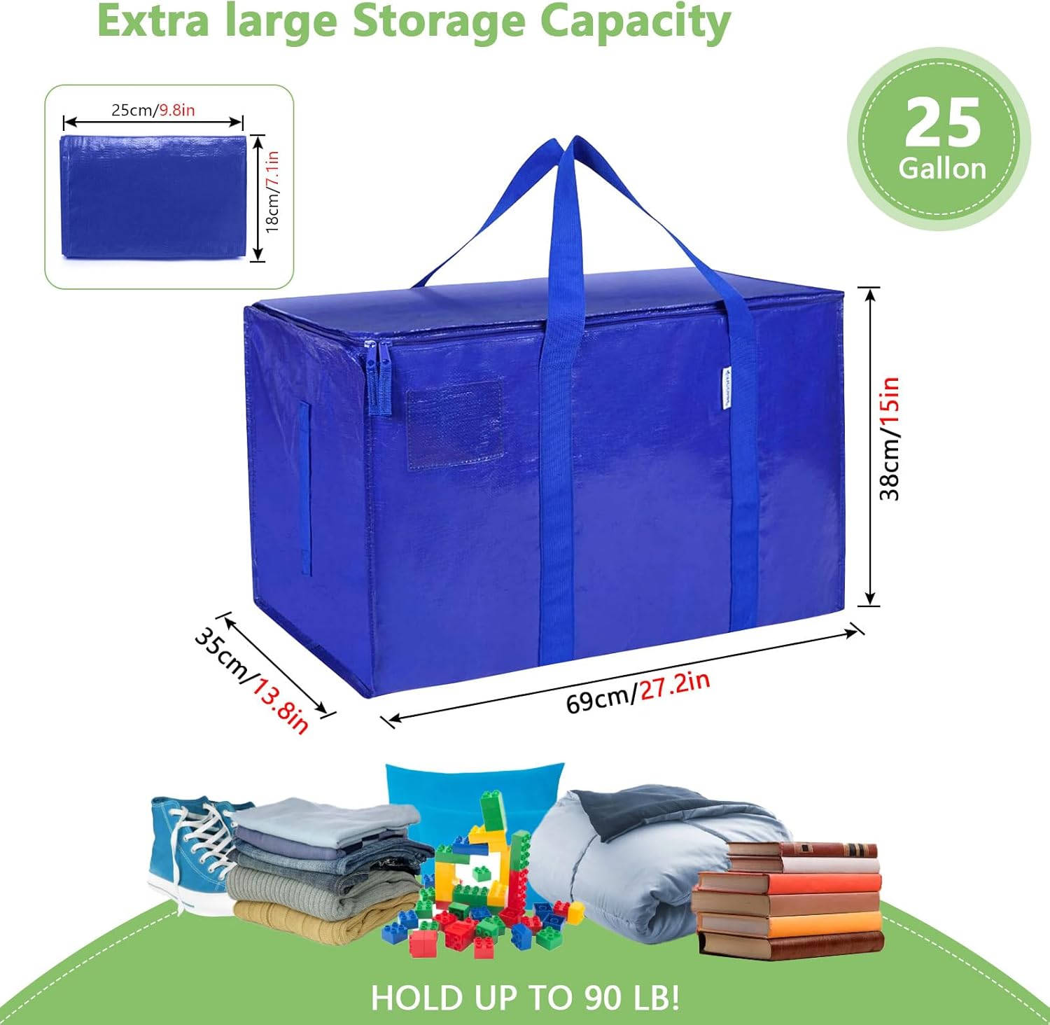 Duffel Bags: CARLA HOME 12-Pack Large Moving Storage Bags with Zippers & Handles with 95 Liters Capacity for Space Saving, Travel, Camping & Organization (Blue)