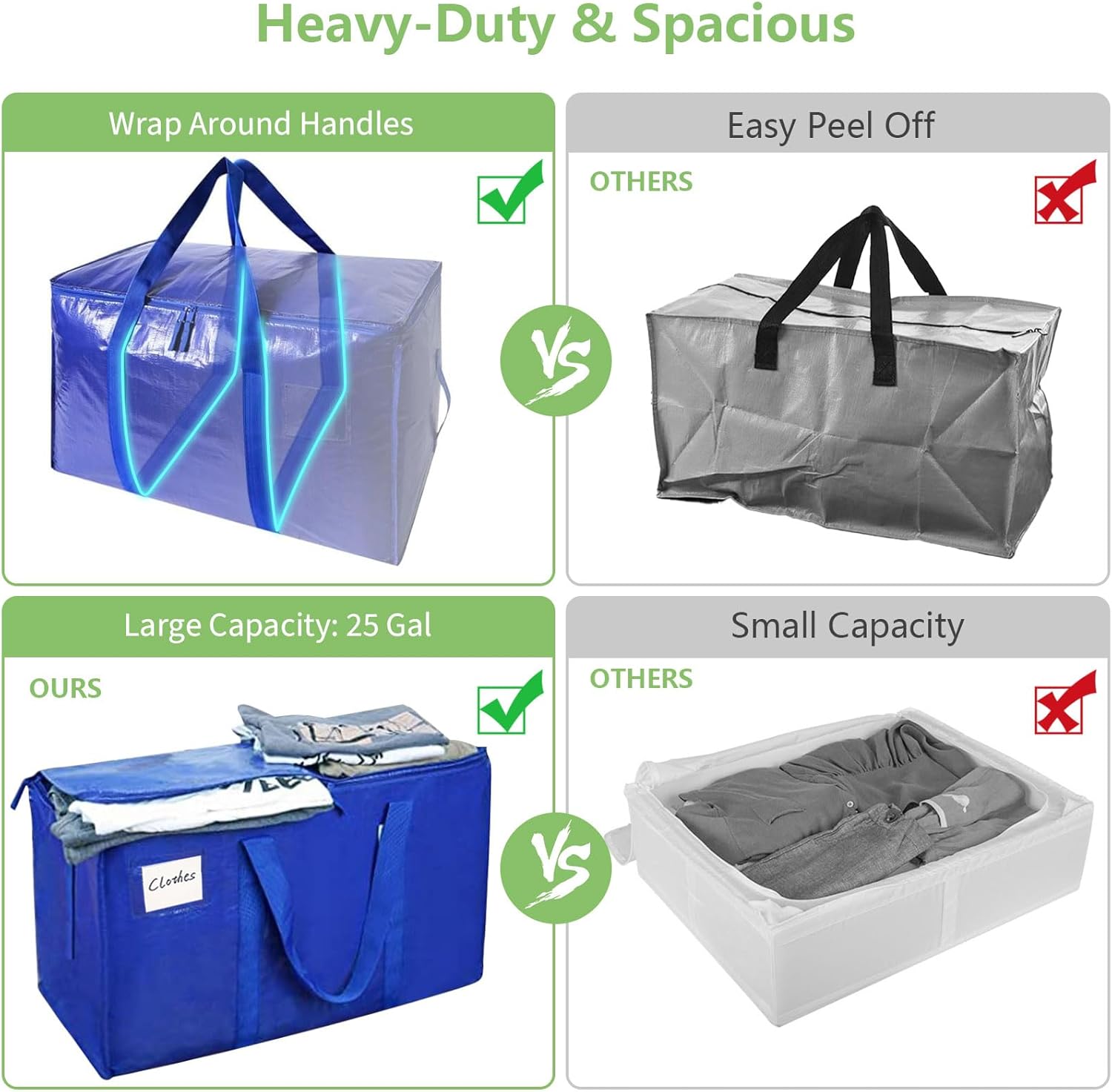 Duffel Bags: CARLA HOME 12-Pack Large Moving Storage Bags with Zippers & Handles with 95 Liters Capacity for Space Saving, Travel, Camping & Organization (Blue)