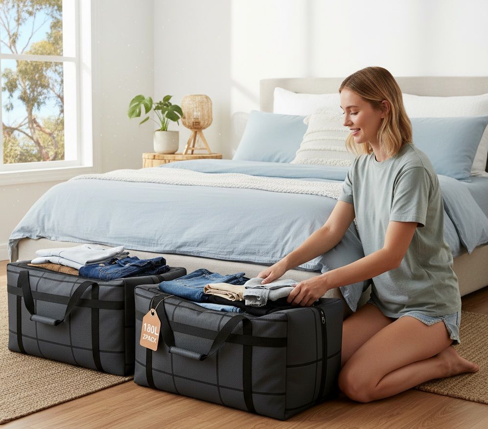 CARLA HOME 4-Pack 180L Extra Large Moving Storage Bags with Handles & Duty Zippered for Clothes, Travel, Space Saving & Camping