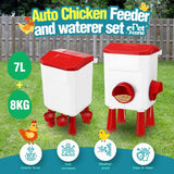 Cat Bowls, Feeders & Waterers: CARLA HOME Automatic Chicken Feeder Waterer Set with 8KG Food 7L Water Capacity for Coop, Chickens, Ducks, Quails (Red)