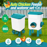 Cat Bowls, Feeders & Waterers: CARLA HOME Automatic Chicken Feeder Waterer Set with 8KG Food 7L Water Capacity for Coop, Chickens, Ducks, Quails (Blue)