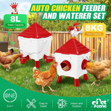 Water Dispensers: CARLA HOME Chicken Feeder Waterer Set, Automatic Gravity Dispenser with 8KG Food & 8L Water Capacity, 4 Ports & Cups, Clean Poultry Feeding for Coop, Duck, Quail, Hen