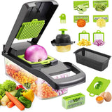 Pots, Planters & Accessories: CARLA HOME Multifunctional Mandoline Vegetable Chopper 16-in-1 with Stainless Steel Blades, Storage Container & Hand Guard for Fruits & Veggies