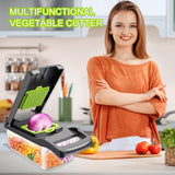 Pots, Planters & Accessories: CARLA HOME Multifunctional Mandoline Vegetable Chopper 16-in-1 with Stainless Steel Blades, Storage Container & Hand Guard for Fruits & Veggies