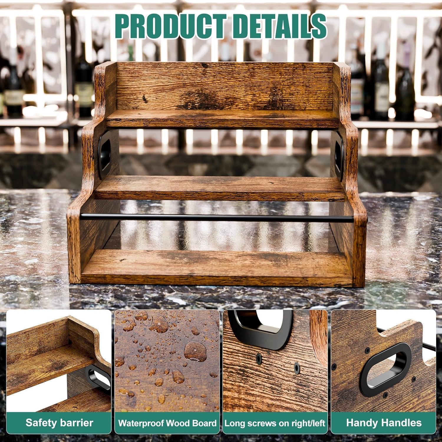 CARLA HOME 3-Tier Liquor Bottle Display Shelf Rack Bar Organizer for Whiskey, Wine, Coffee Syrups, Spirits & Bottles