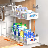 Bathroom Cabinets, Cupboards & Storage: CARLA HOME 2 Tier Under Sink Organizer Pull Out Sliding Cabinet Storage Shelf with Height Adjustable for Kitchen, Bathroom or Laundry Room (White)