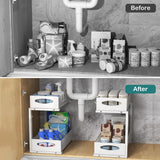 Bathroom Cabinets, Cupboards & Storage: CARLA HOME 2 Tier Under Sink Organizer Pull Out Sliding Cabinet Storage Shelf with Height Adjustable for Kitchen, Bathroom or Laundry Room (White)