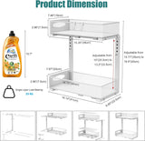Bathroom Cabinets, Cupboards & Storage: CARLA HOME 2 Tier Under Sink Organizer Pull Out Sliding Cabinet Storage Shelf with Height Adjustable for Kitchen, Bathroom or Laundry Room (White)