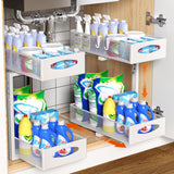 Bathroom Cabinets, Cupboards & Storage: CARLA HOME 2 Pack Under Sink Organizer Pull Out Sliding Cabinet Storage Shelf with Height Adjustable for Kitchen, Bathroom or Laundry Room (White)