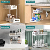 Bathroom Cabinets, Cupboards & Storage: CARLA HOME 2 Pack Under Sink Organizer Pull Out Sliding Cabinet Storage Shelf with Height Adjustable for Kitchen, Bathroom or Laundry Room (White)