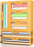 Storage Cabinets: CARLA HOME 6-in-1 Bamboo Kitchen Drawer Organizer with Ziplock Bag Storage, Wrap Dispenser, Cutter for Gallon, Quart, Sandwich, Snack, Foil & Plastic Wrap