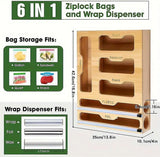 Storage Cabinets: CARLA HOME 6-in-1 Bamboo Kitchen Drawer Organizer with Ziplock Bag Storage, Wrap Dispenser, Cutter for Gallon, Quart, Sandwich, Snack, Foil & Plastic Wrap