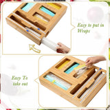 Storage Cabinets: CARLA HOME 6-in-1 Bamboo Kitchen Drawer Organizer with Ziplock Bag Storage, Wrap Dispenser, Cutter for Gallon, Quart, Sandwich, Snack, Foil & Plastic Wrap