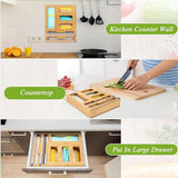 Storage Cabinets: CARLA HOME 6-in-1 Bamboo Kitchen Drawer Organizer with Ziplock Bag Storage, Wrap Dispenser, Cutter for Gallon, Quart, Sandwich, Snack, Foil & Plastic Wrap