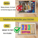 Storage Cabinets: CARLA HOME 6-in-1 Bamboo Kitchen Drawer Organizer with Ziplock Bag Storage, Wrap Dispenser, Cutter for Gallon, Quart, Sandwich, Snack, Foil & Plastic Wrap