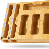 Storage Cabinets: CARLA HOME 6-in-1 Bamboo Kitchen Drawer Organizer with Ziplock Bag Storage, Wrap Dispenser, Cutter for Gallon, Quart, Sandwich, Snack, Foil & Plastic Wrap