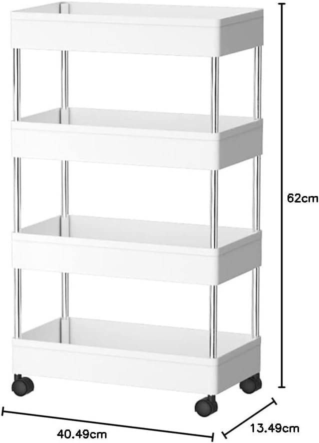 Utility Trolleys: CARLA HOME Slim Storage Cart Organizer Trolley with Wheels for Kitchen, Bathroom, Laundry & Narrow Spaces (4 tier)