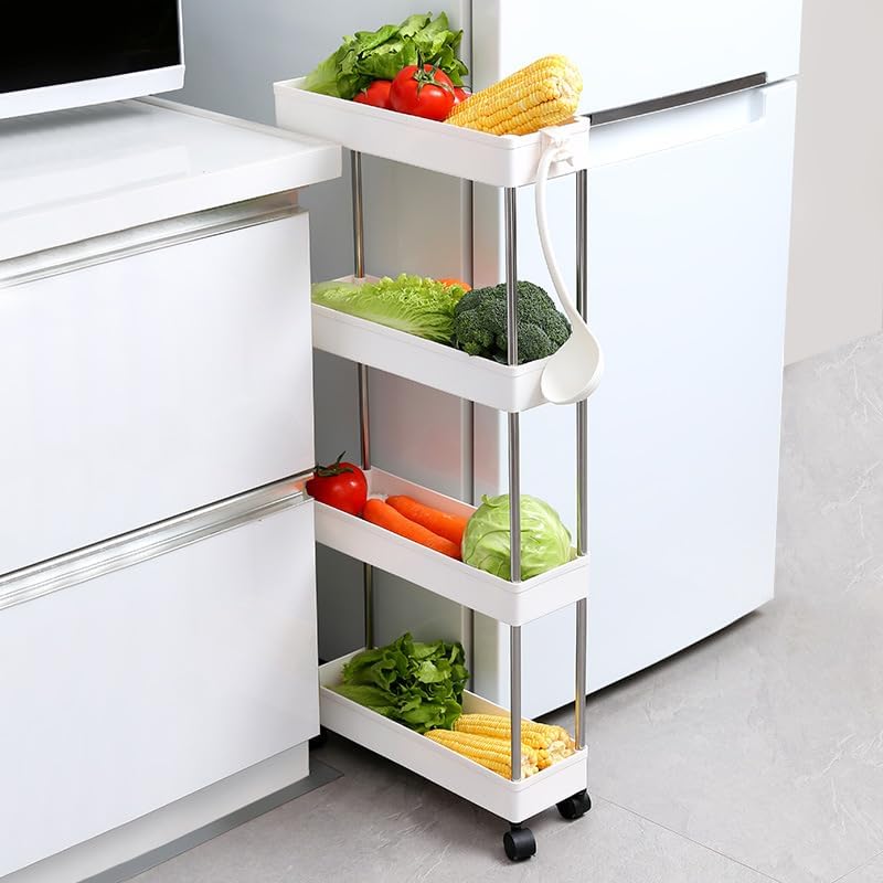 Utility Trolleys: CARLA HOME Slim Storage Cart Organizer Trolley with Wheels for Kitchen, Bathroom, Laundry & Narrow Spaces (4 tier)