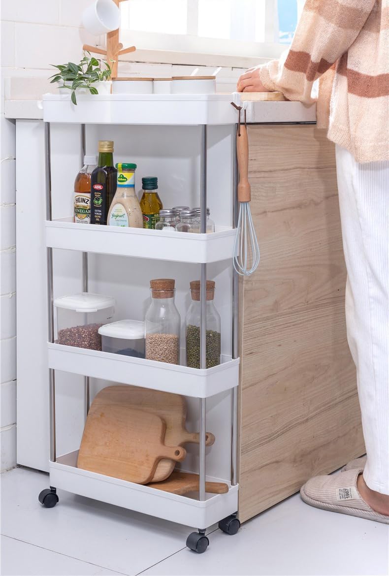 Utility Trolleys: CARLA HOME Slim Storage Cart Organizer Trolley with Wheels for Kitchen, Bathroom, Laundry & Narrow Spaces (4 tier)